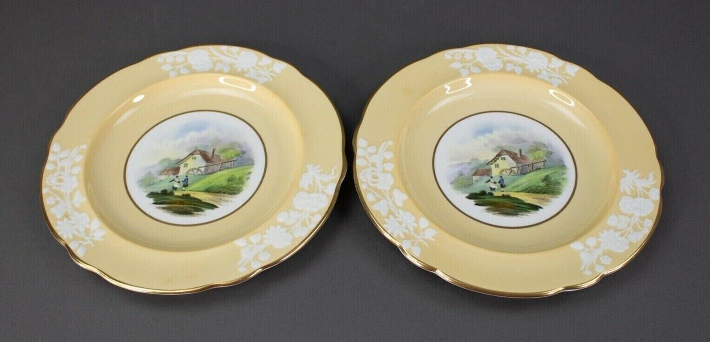 Spode Copeland WMH Plummer & Co NY Landscape Village Scene 8.75" Plates Set Of 2