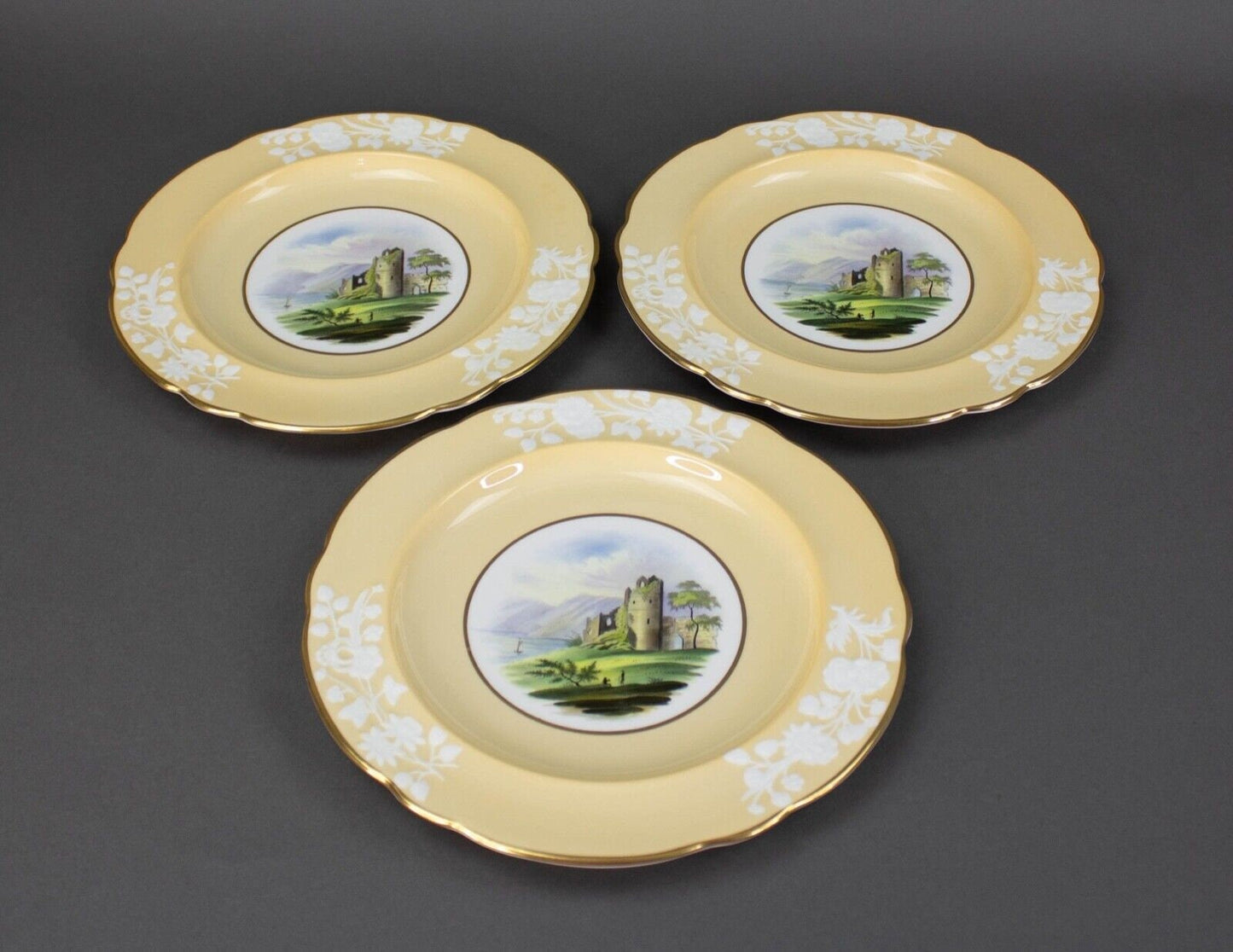 Spode Copeland WMH Plummer & Co NY Landscape Castle Scene 8.75" Plates Set Of 3