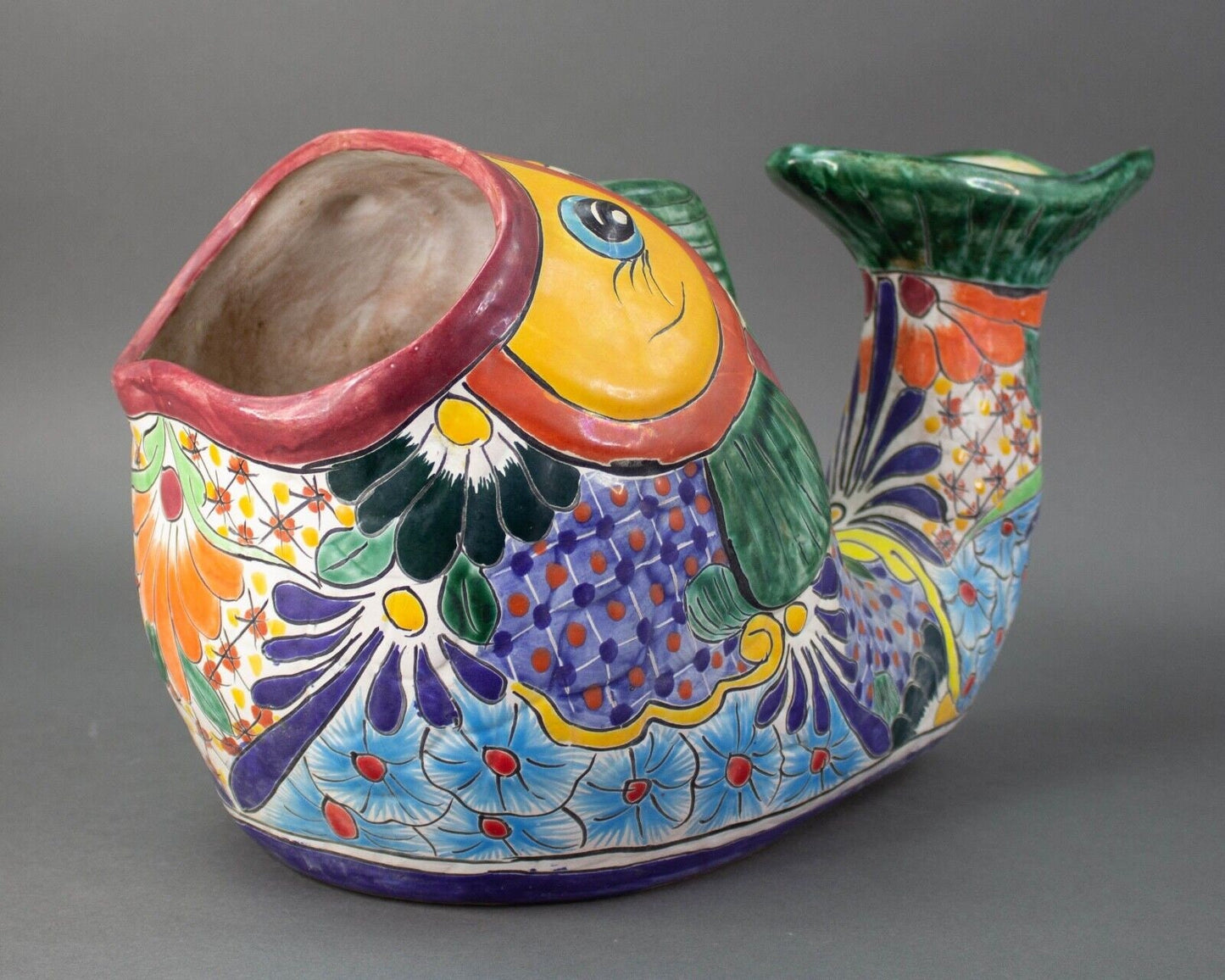 Talavera Pottery Mexican Folk Art Colorful Fish Pot Planter 17"x10"x10"