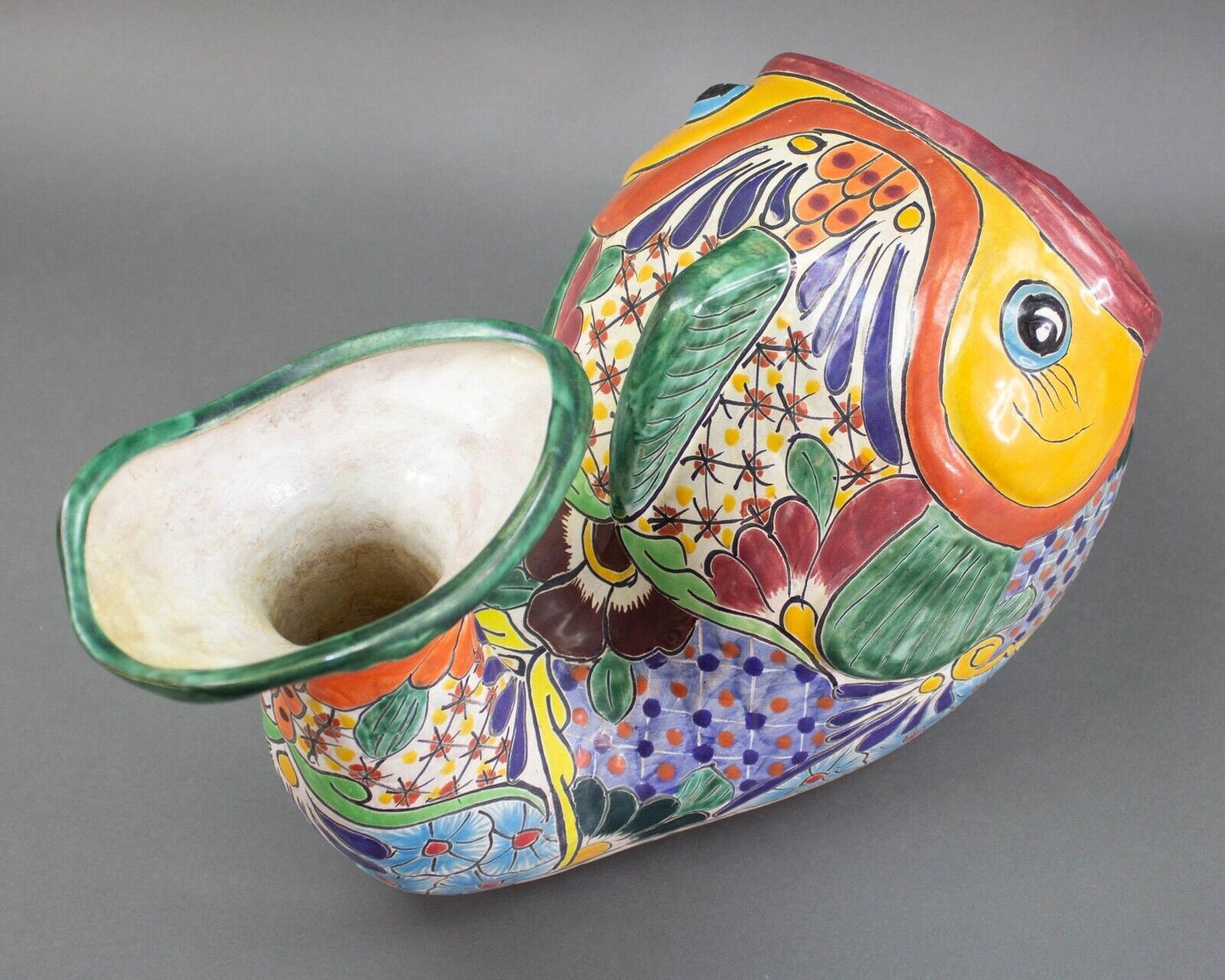 Talavera Pottery Mexican Folk Art Colorful Fish Pot Planter 17"x10"x10"