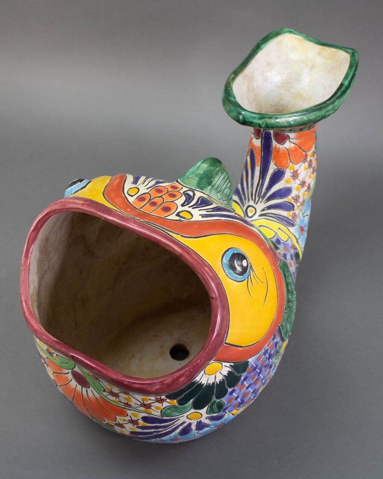 Talavera Pottery Mexican Folk Art Colorful Fish Pot Planter 17"x10"x10"