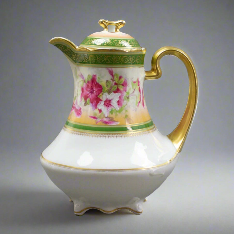 Coronet Limoges France Hand Painted Floral & Gold Chocolate Coffee Tea Pot