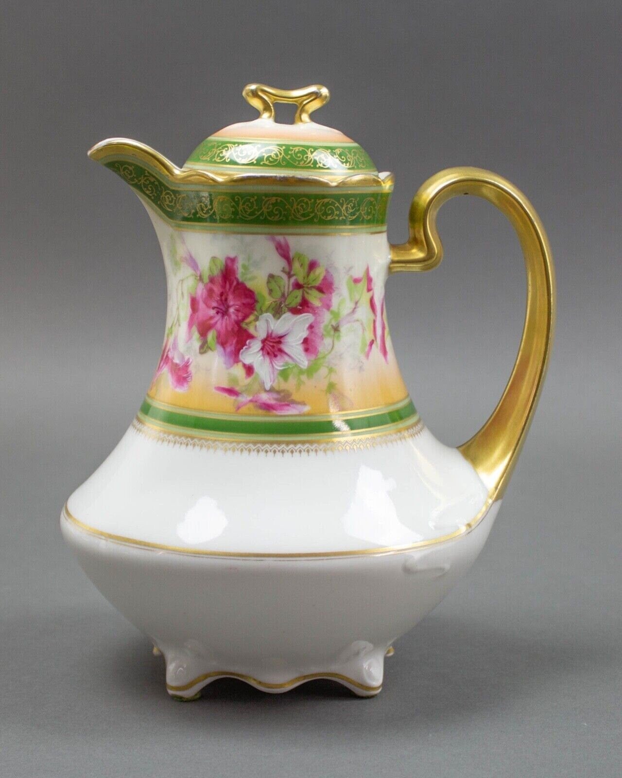 Coronet Limoges France Hand Painted Floral & Gold Chocolate Coffee Tea Pot