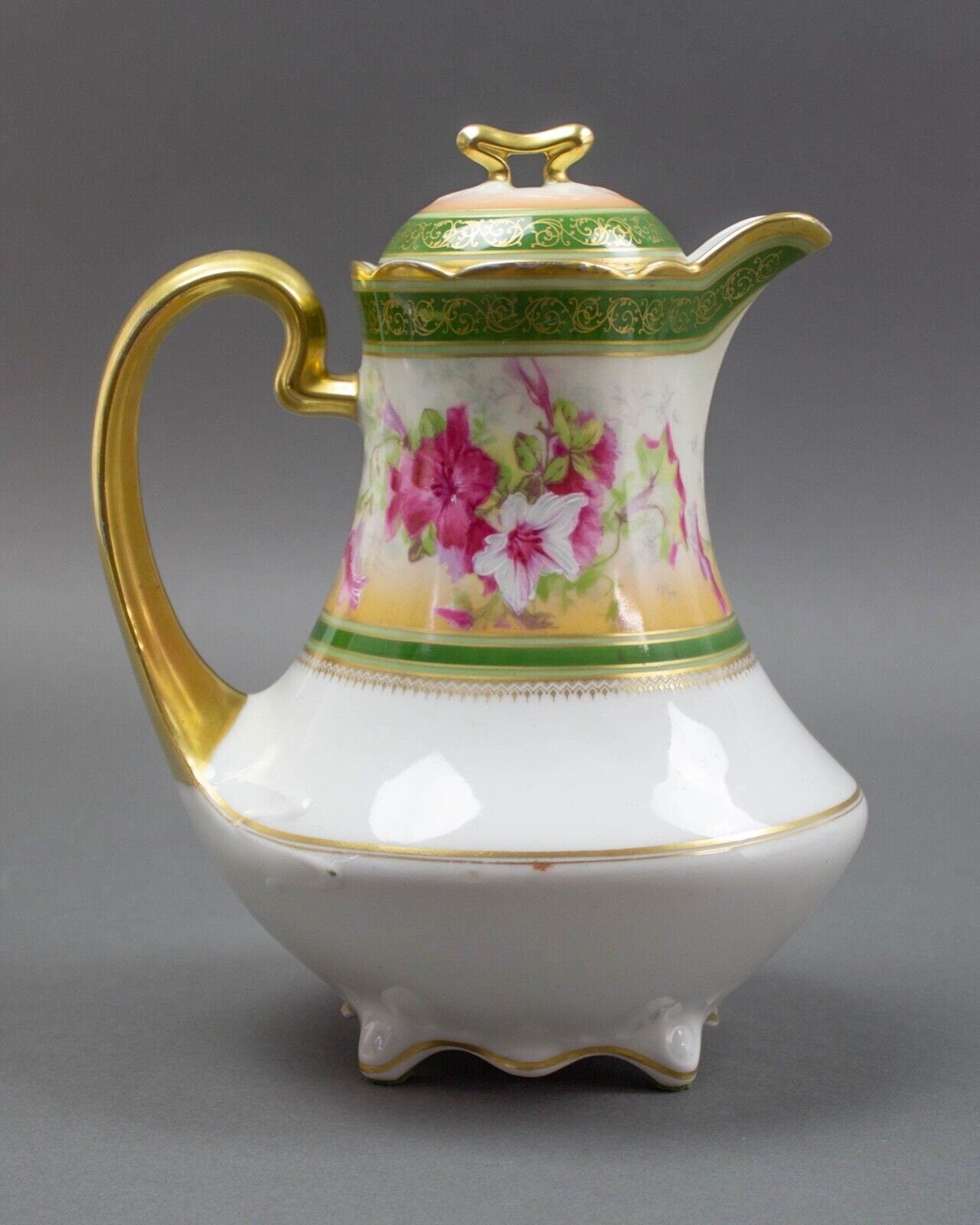 Coronet Limoges France Hand Painted Floral & Gold Chocolate Coffee Tea Pot