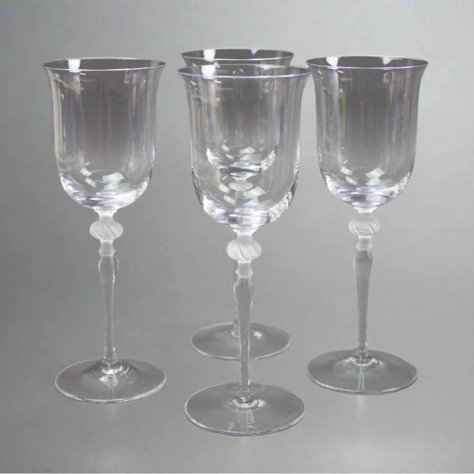 Sasaki Crystal Isabelle Clear Frosted Leaf Ball Stem Wine Glasses 8" Set Of 4