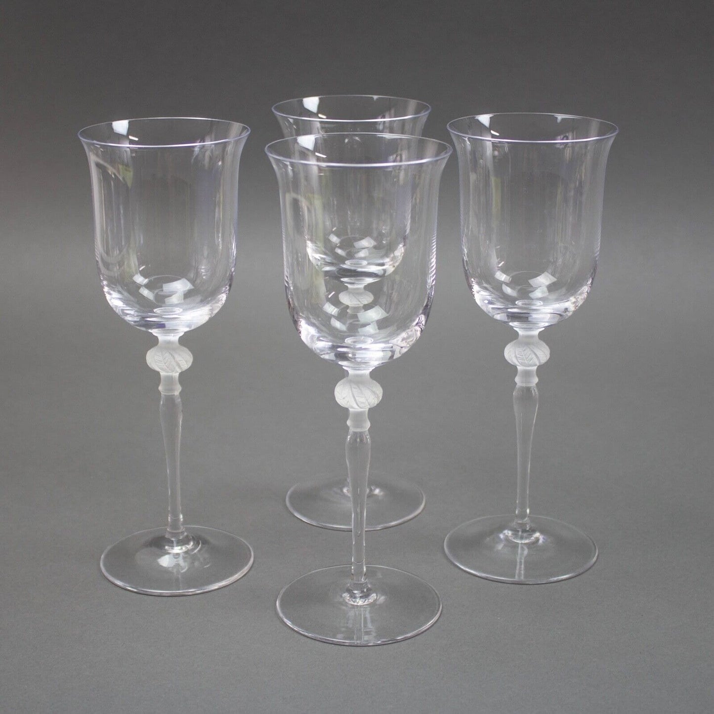 Sasaki Crystal Isabelle Clear Frosted Leaf Ball Stem Wine Glasses 8" Set Of 4