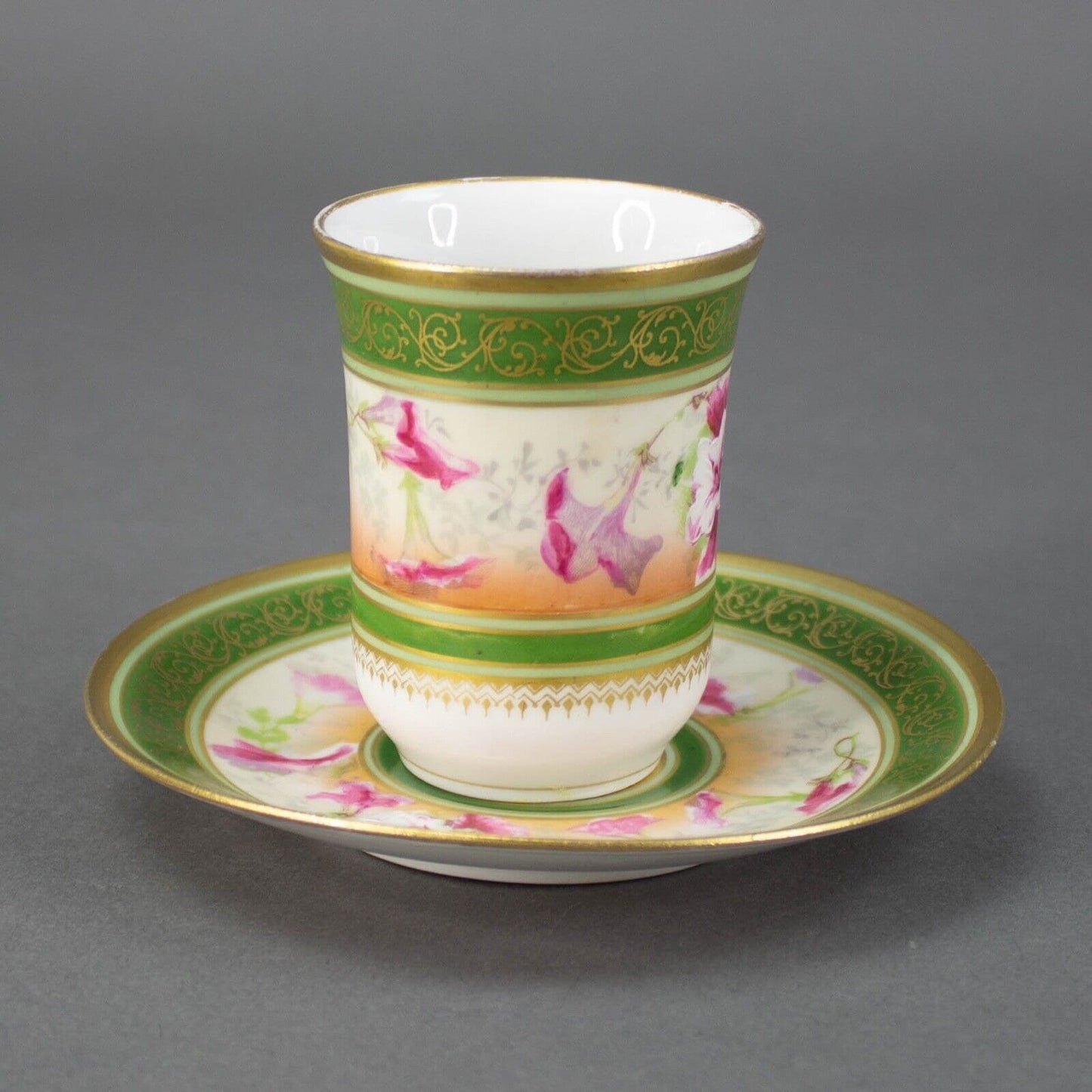 Coronet Limoges France Hand Painted Floral Gold Chocolate Tea Cup & Saucer