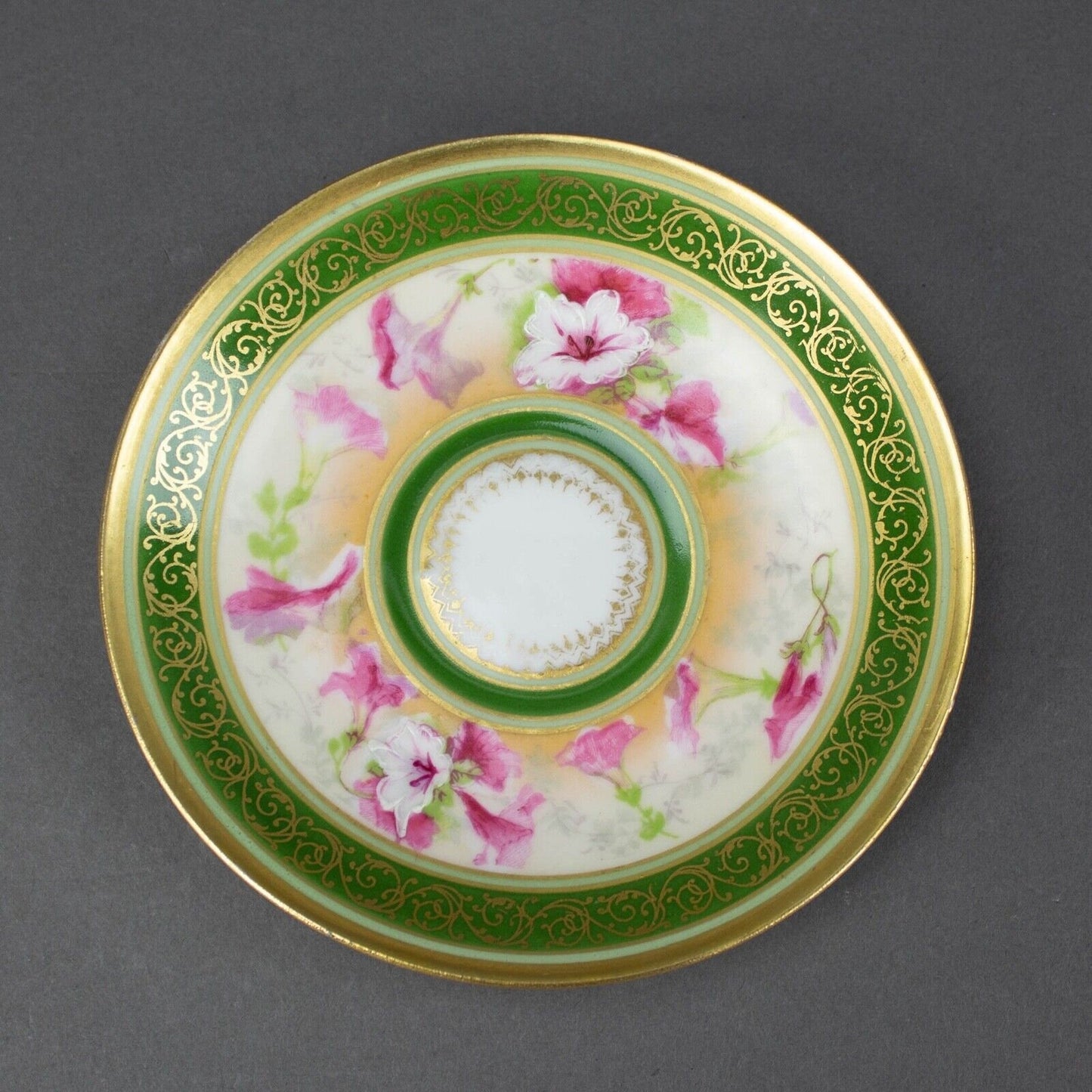 Coronet Limoges France Hand Painted Floral Gold Chocolate Tea Cup & Saucer