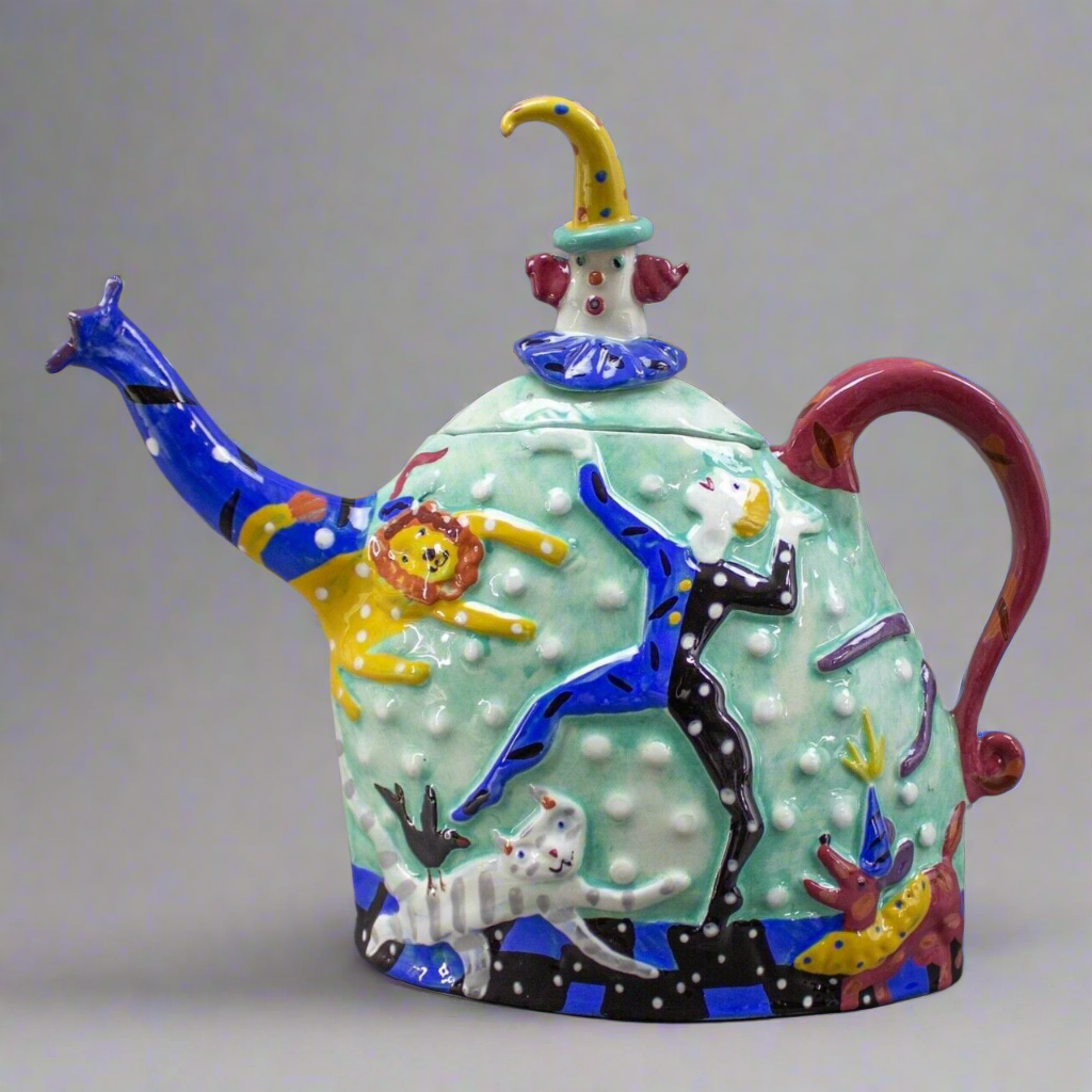 Dana Simson 1996 Signed "My Life As A Circus" Studio Art Pottery Teapot LE 21/65