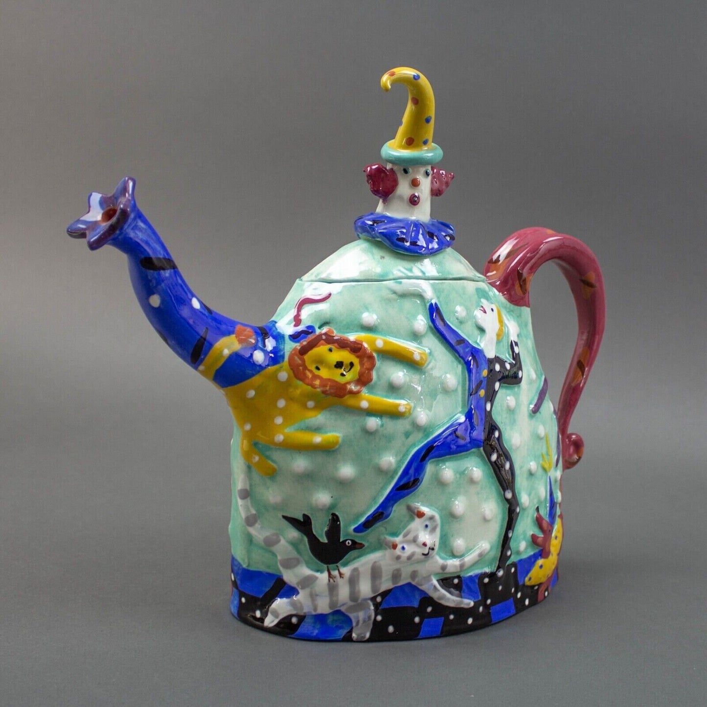 Dana Simson 1996 Signed "My Life As A Circus" Studio Art Pottery Teapot LE 21/65