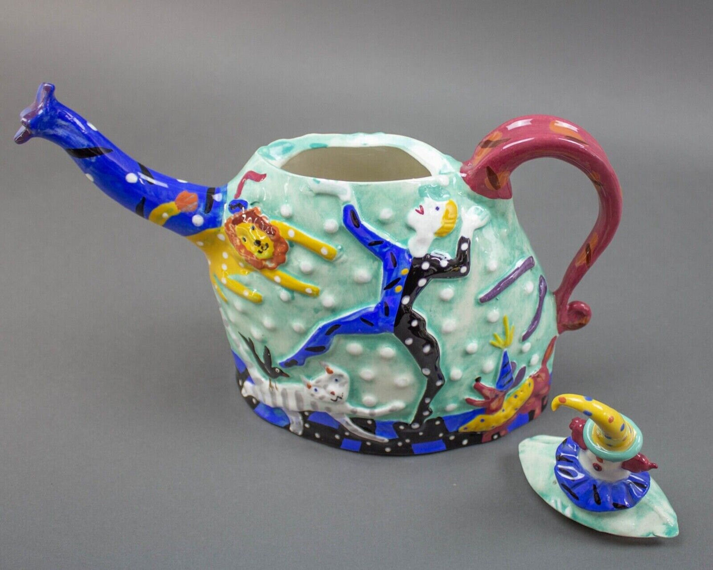 Dana Simson 1996 Signed "My Life As A Circus" Studio Art Pottery Teapot LE 21/65