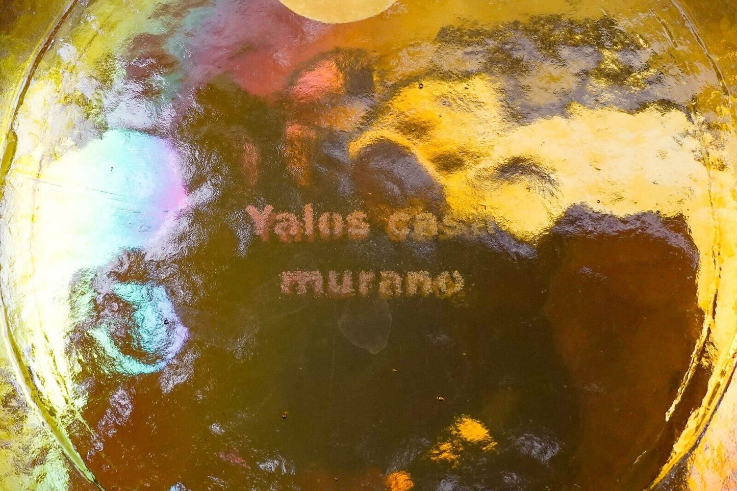 Yalos Casa Murano Signed Italian Iridescent Gold Art Glass Centerpiece Bowl