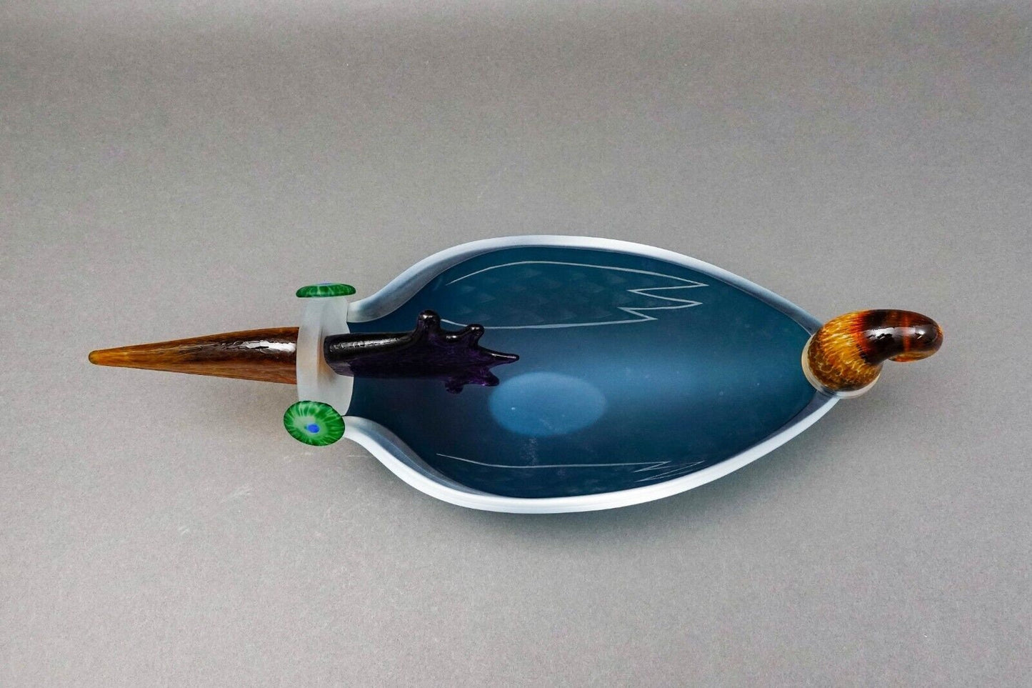 Borowski Glasstudio Poland Signed Large Studio Art Glass Ente Bird Bowl 1990