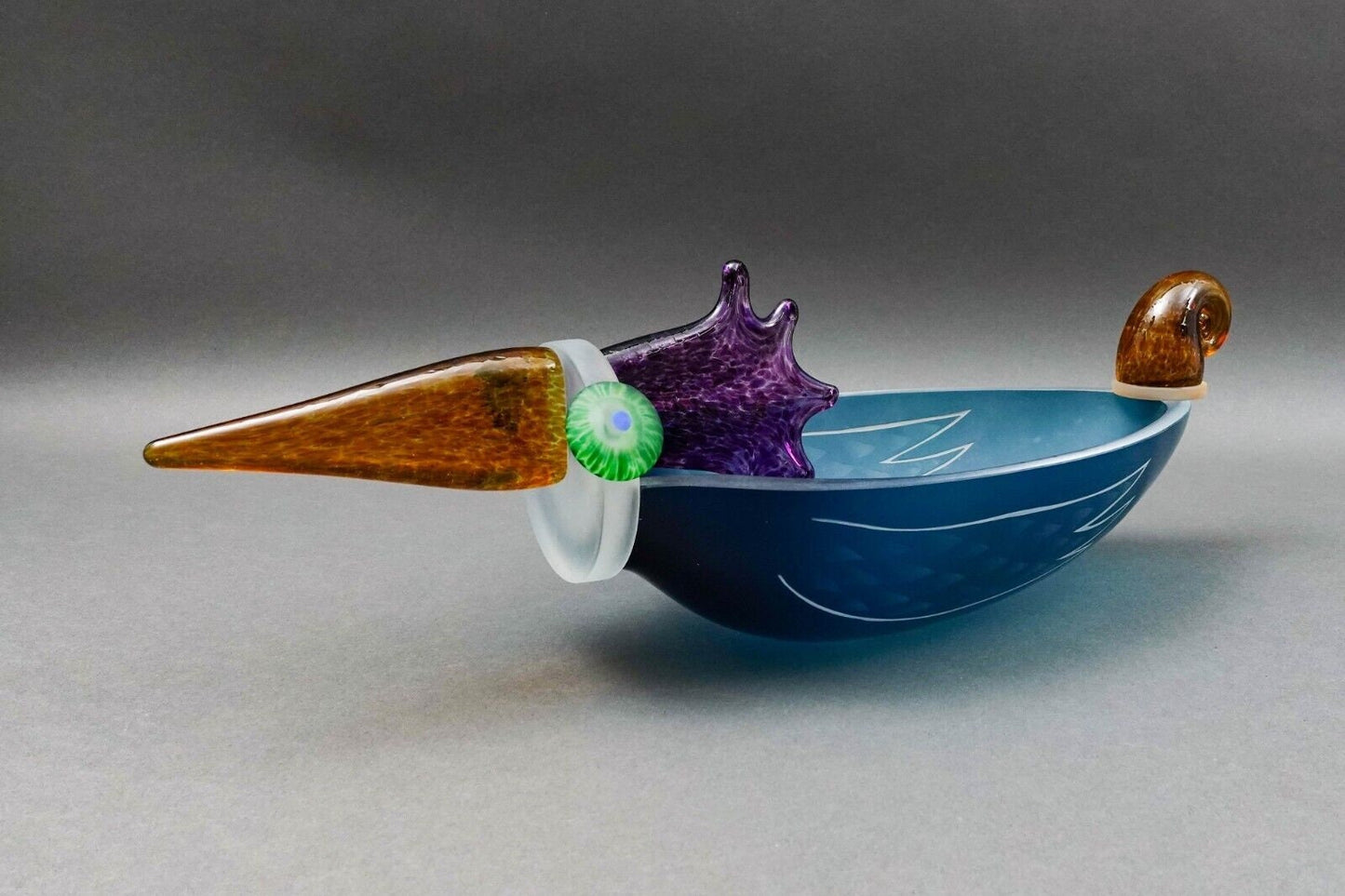 Borowski Glasstudio Poland Signed Large Studio Art Glass Ente Bird Bowl 1990
