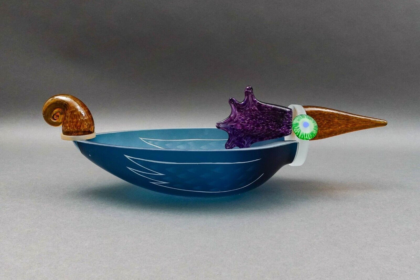 Borowski Glasstudio Poland Signed Large Studio Art Glass Ente Bird Bowl 1990