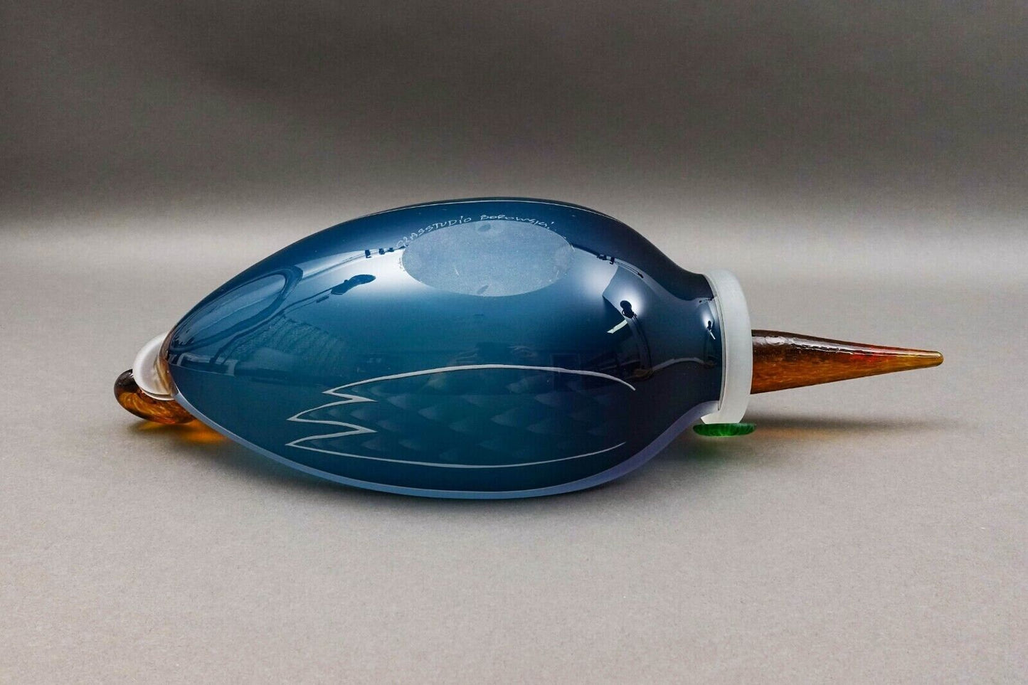 Borowski Glasstudio Poland Signed Large Studio Art Glass Ente Bird Bowl 1990
