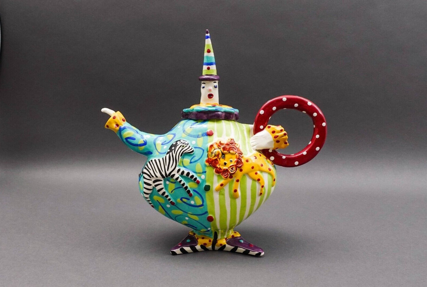 Dana Simson Whimsical My Life As A Clown Ceramic Circus Clown Teapot Sculpture