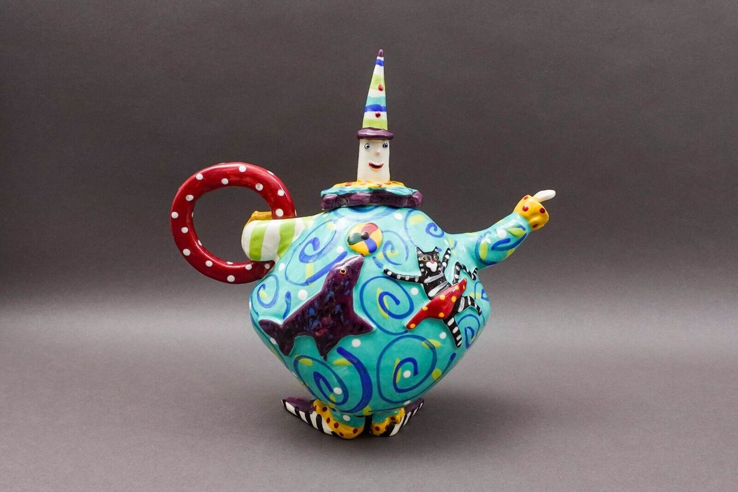 Dana Simson Whimsical My Life As A Clown Ceramic Circus Clown Teapot Sculpture