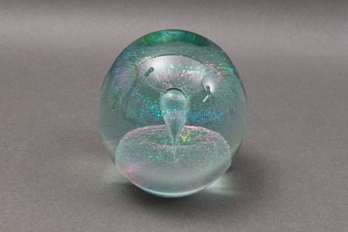 Robert Eickholt 1998 Iridescent Rainbow Dichroic Fountain Art Glass Paperweight