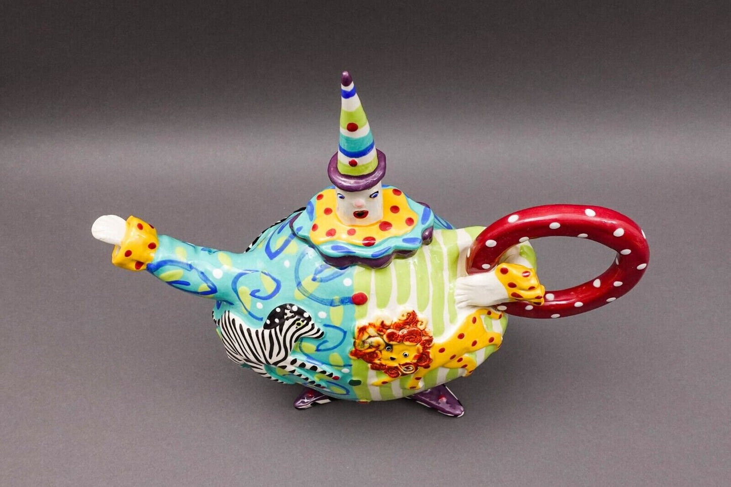 Dana Simson Whimsical My Life As A Clown Ceramic Circus Clown Teapot Sculpture
