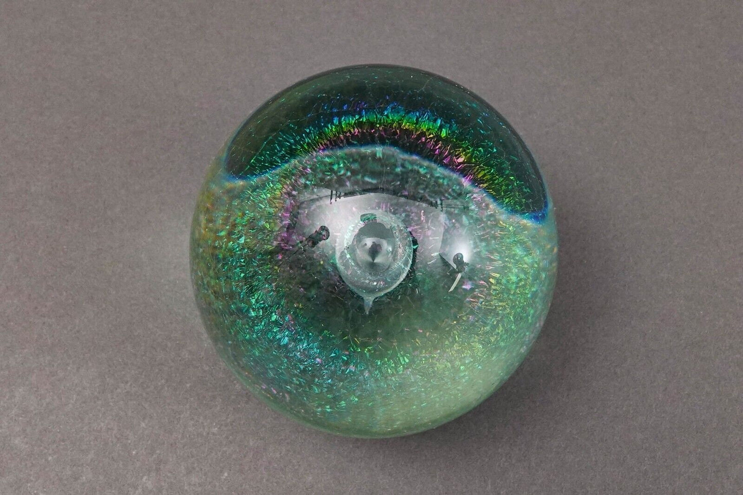 Robert Eickholt 1998 Iridescent Rainbow Dichroic Fountain Art Glass Paperweight