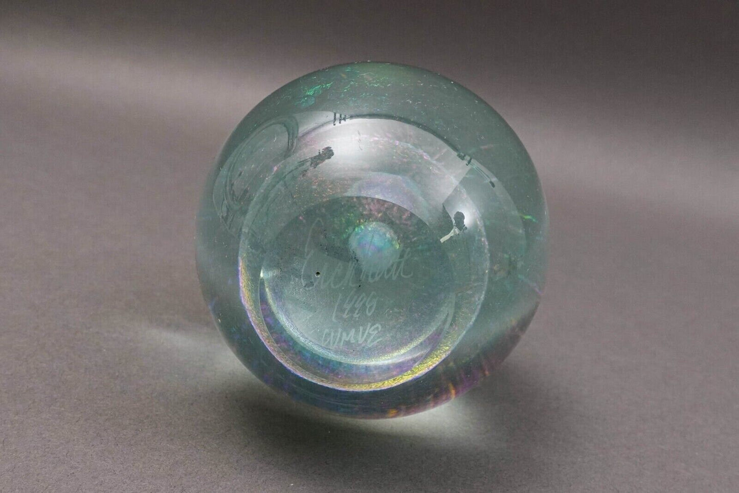 Robert Eickholt 1998 Iridescent Rainbow Dichroic Fountain Art Glass Paperweight