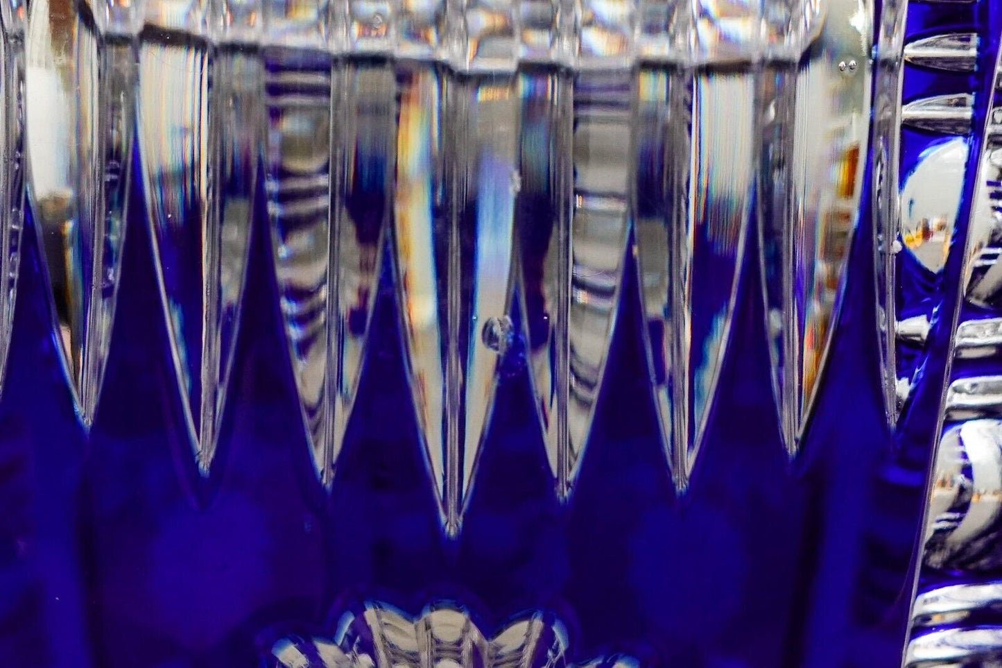 Bohemian Czech Cobalt Blue Cut To Clear Crystal Vase With Sawtooth Rim 12 1/2"