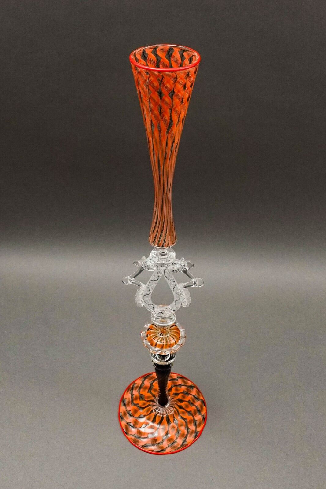 Chuck Savoie Signed Salviati Venetian Murano Latticino Art Glass Compote Goblet