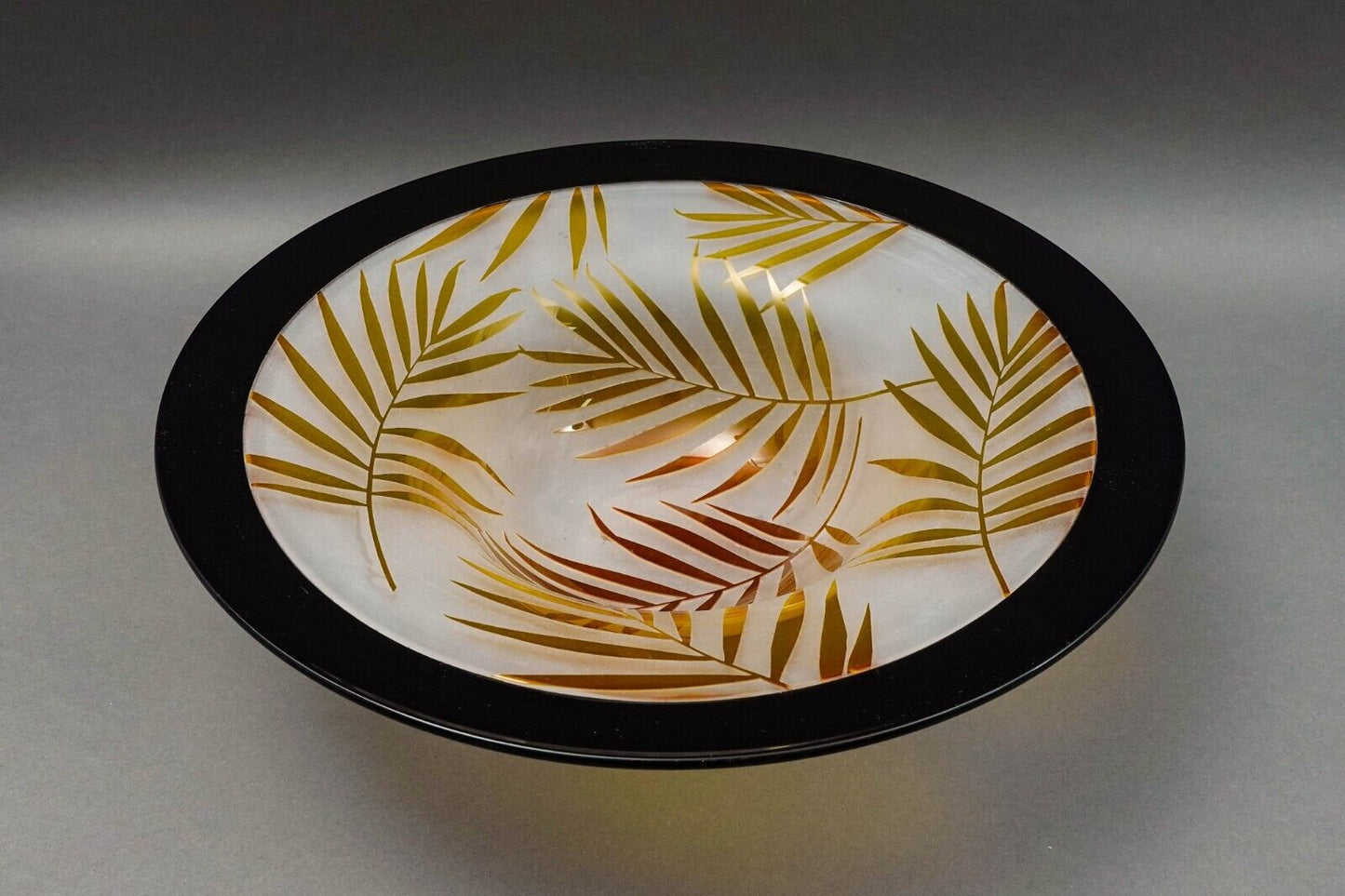 Steven Correia Monumental Etched Palm Leaves Art Glass Bowl 2006 Limited Edition