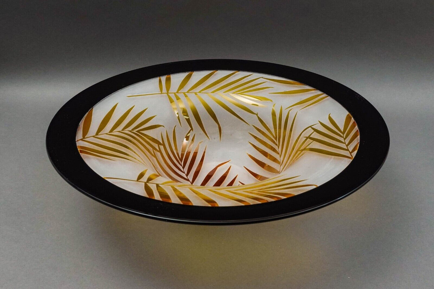 Steven Correia Monumental Etched Palm Leaves Art Glass Bowl 2006 Limited Edition