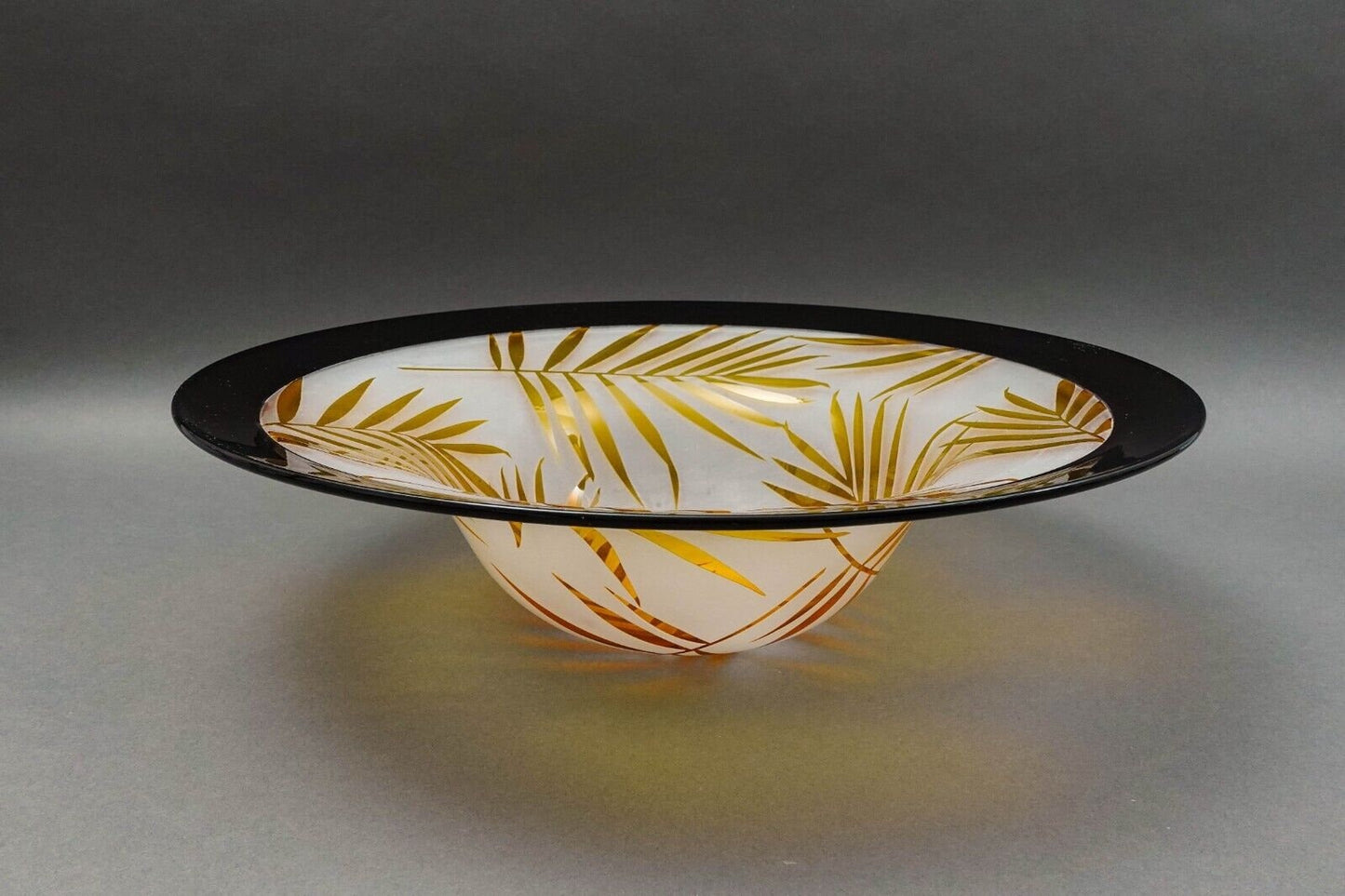 Steven Correia Monumental Etched Palm Leaves Art Glass Bowl 2006 Limited Edition