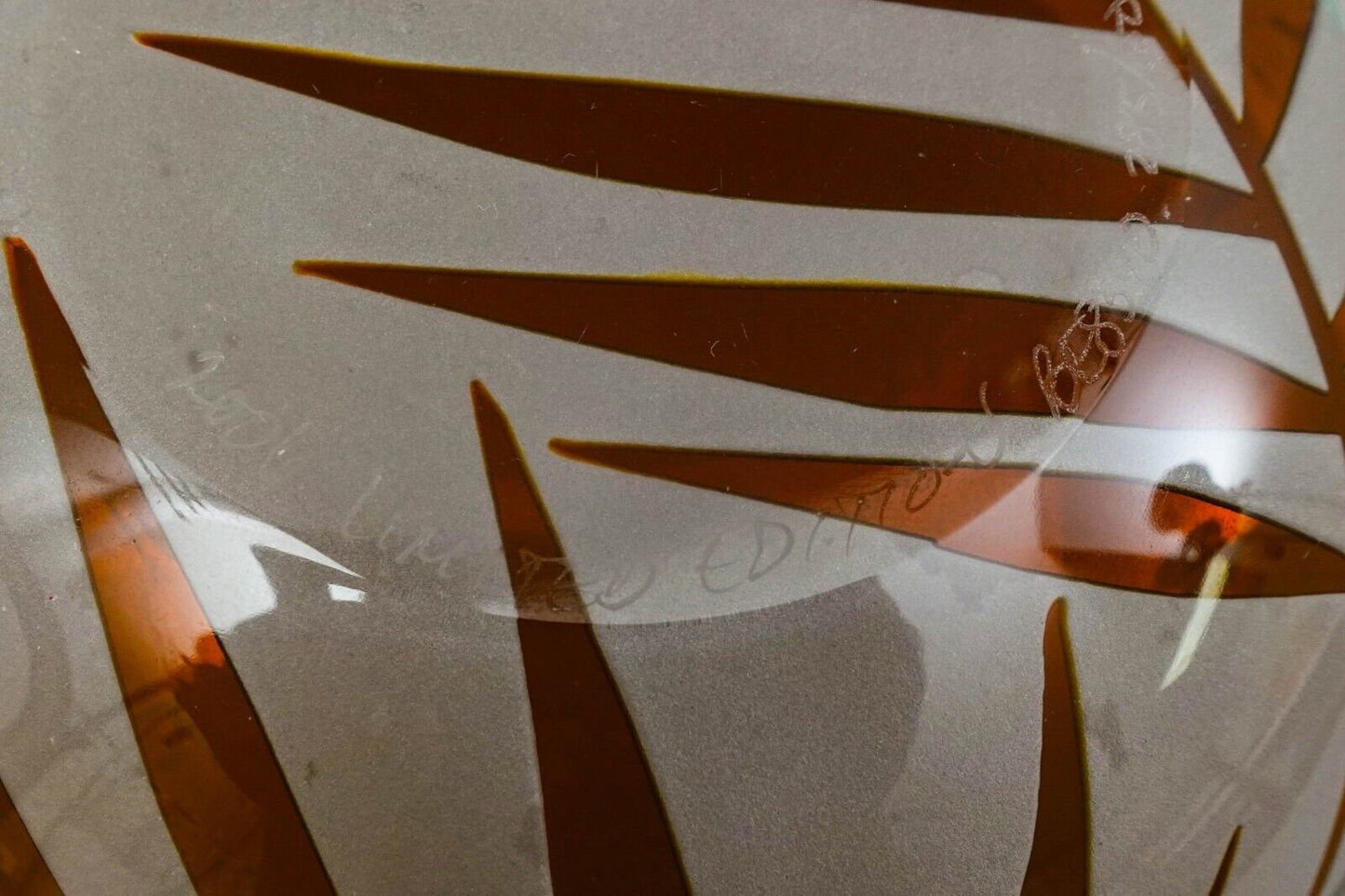 Steven Correia Monumental Etched Palm Leaves Art Glass Bowl 2006 Limited Edition