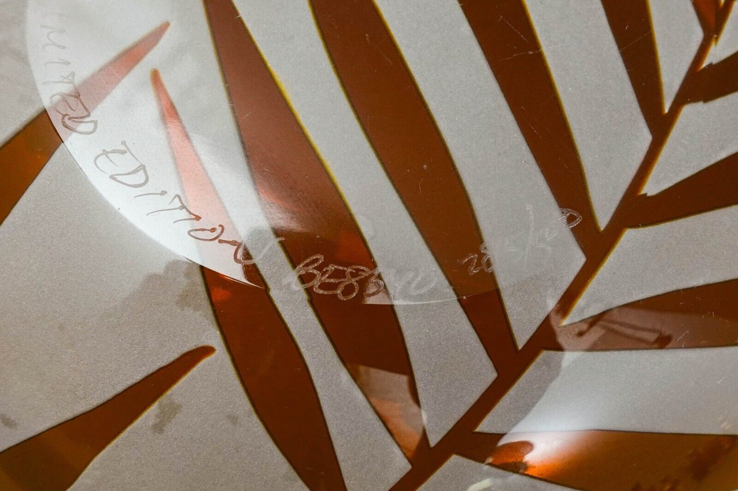 Steven Correia Monumental Etched Palm Leaves Art Glass Bowl 2006 Limited Edition