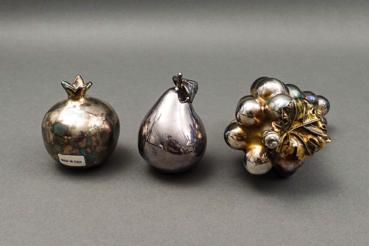 Lisham Art Israel .925 Sterling Silver Fruits Grape Pomegranate Pear Set Of 3