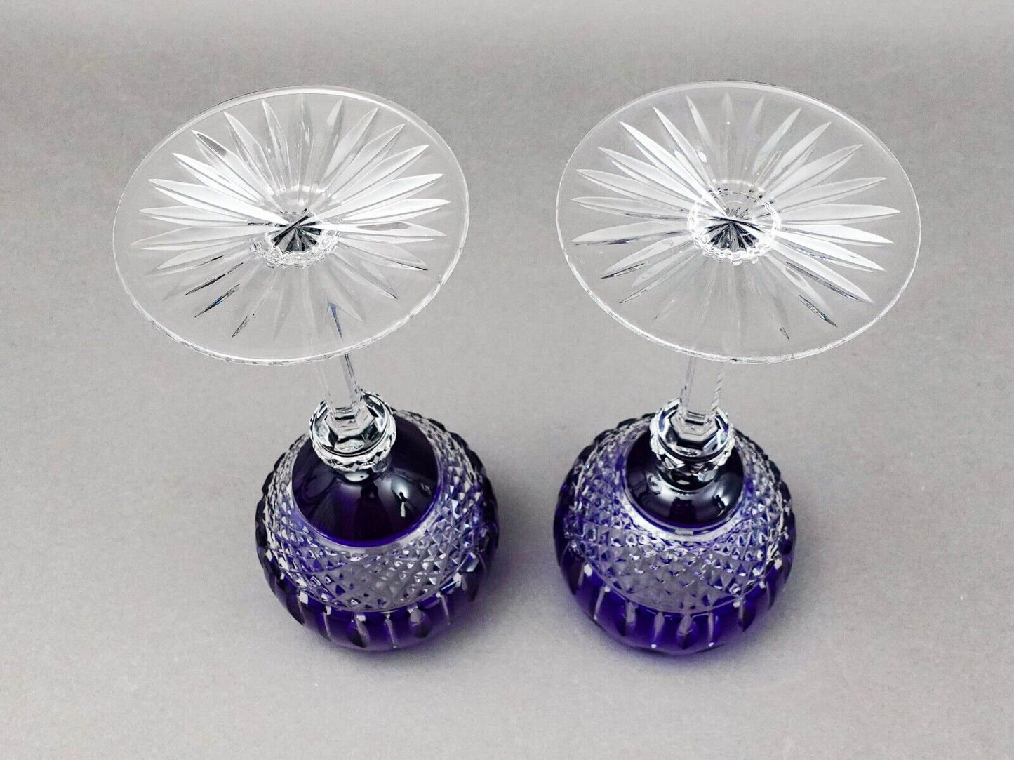 Ajka King Louis Cobalt Blue Crystal 7 3/4" Hock Wine Goblet Glasses Set Of 2