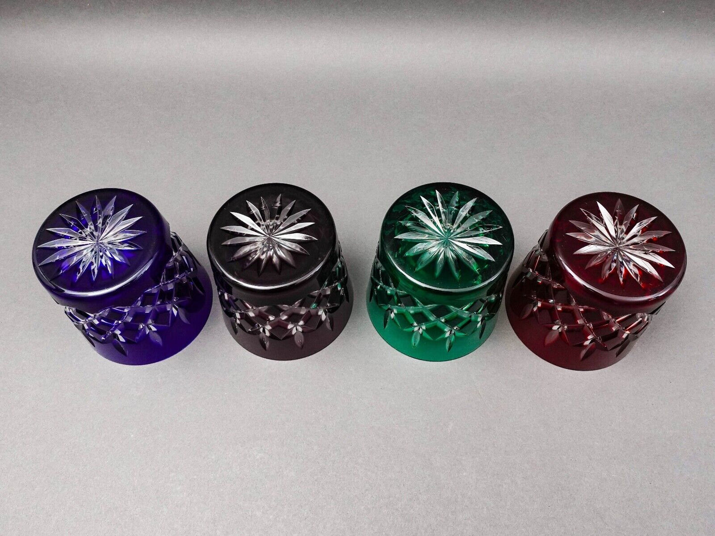 Ajka Arabella Multicolor Cut To Clear Crystal Old Fashioned Tumbler Glass Set 4