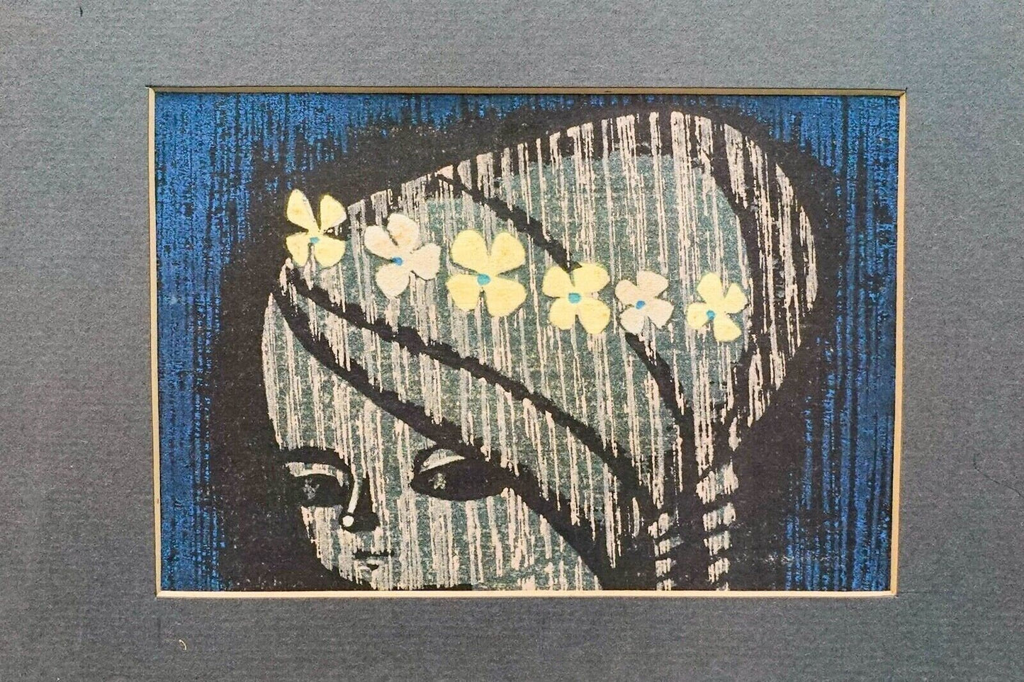 Shuzo Ikeda Japan Girl With Flowers Crown In Hair Small Framed Woodblock Print