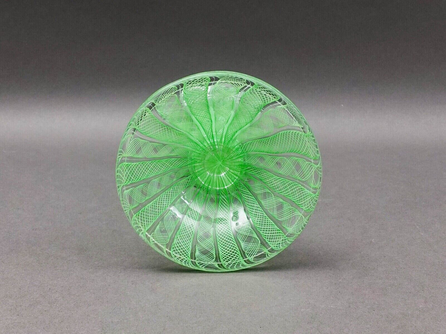 Vintage Italian Murano Green Latticino Art Glass Candlestick Candle Holder 10.5"