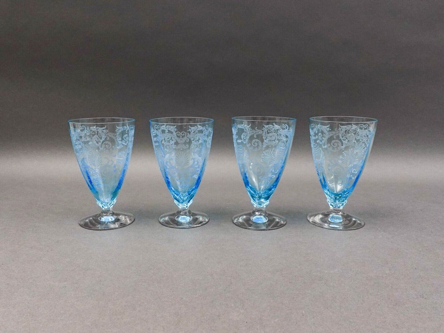 Fostoria Versailles Azure Blue Crystal 5 1/4" Parfait Tumbler Glasses Set Of 4