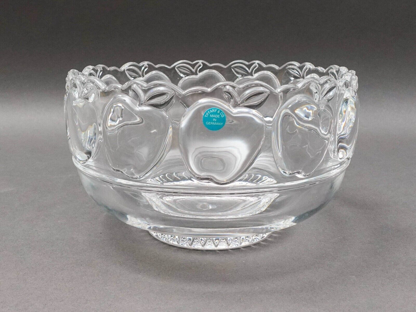 Tiffany & Co Signed Crystal Apple Fruit Elegant Glass Centerpiece Footed Bowl