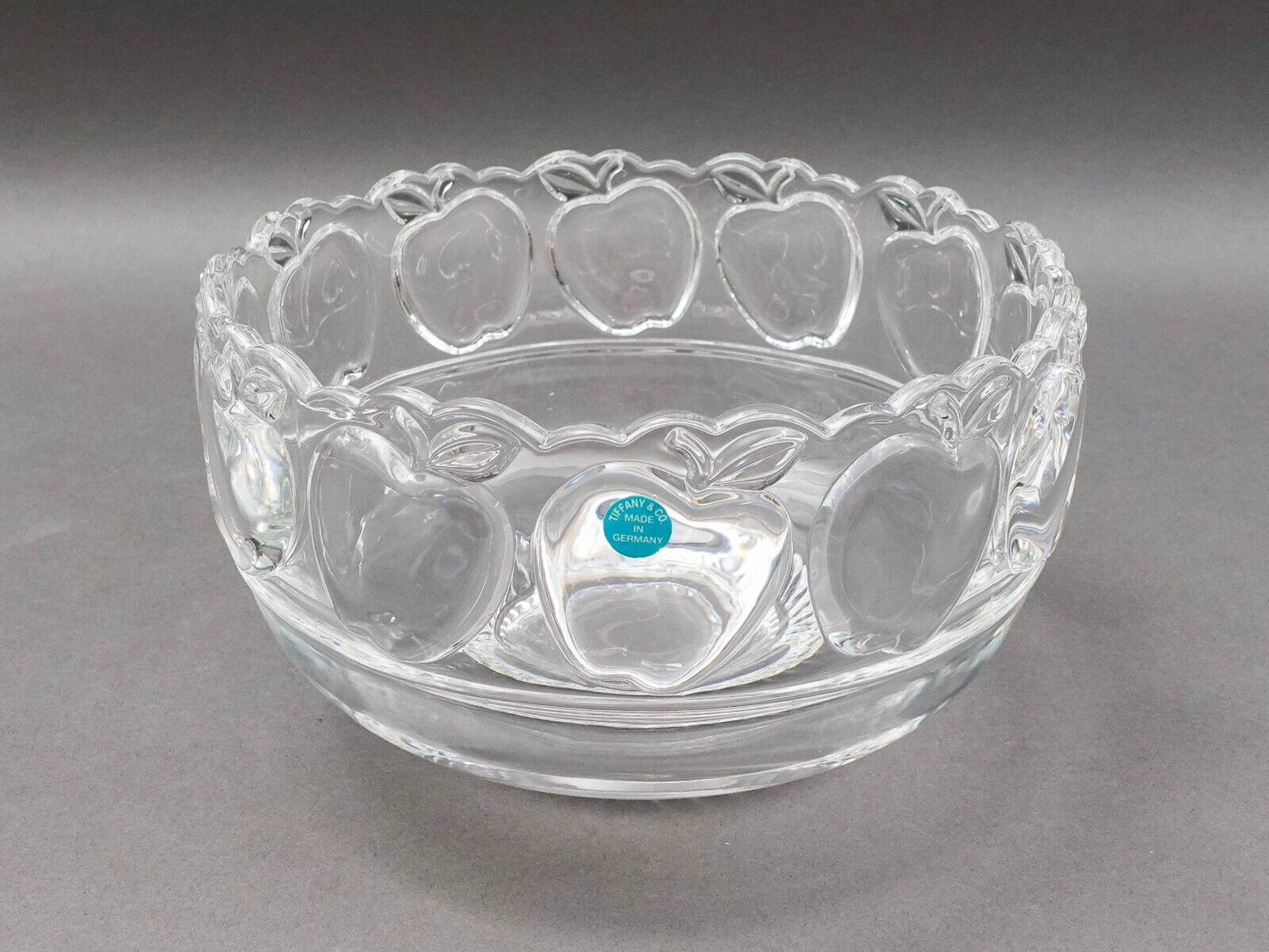 Tiffany & Co Signed Crystal Apple Fruit Elegant Glass Centerpiece Footed Bowl