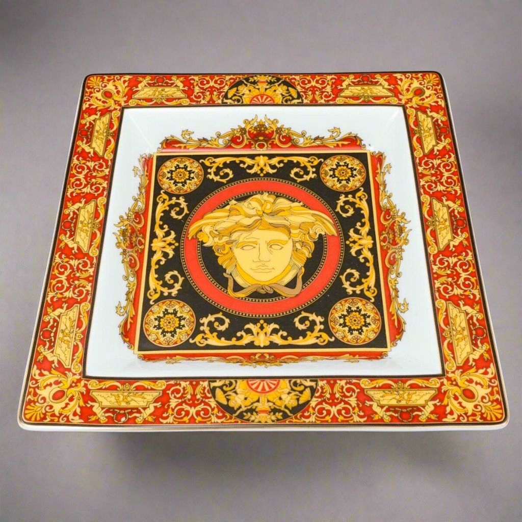 Versace Rosenthal Germany Medusa Red 8 5/8" Square Plate Dish Tray