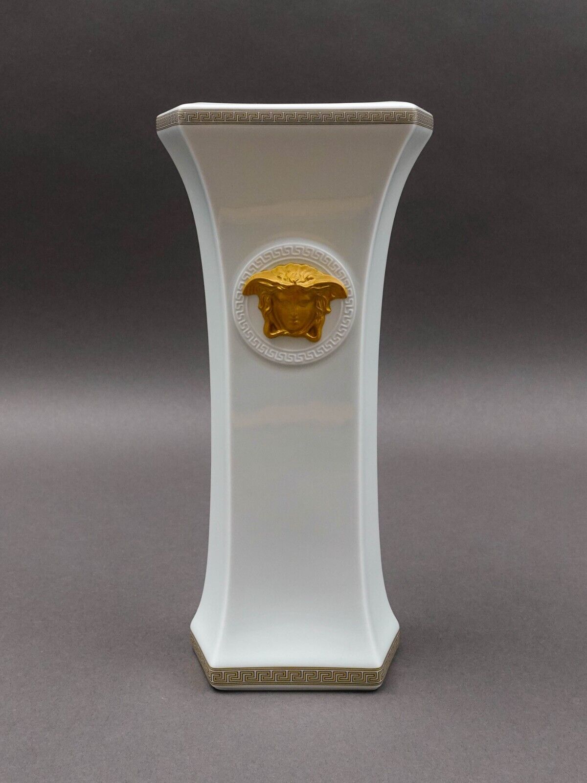 Versace Rosenthal Gorgona Medusa White Greek Key Porcelain Vase 10" New In Box