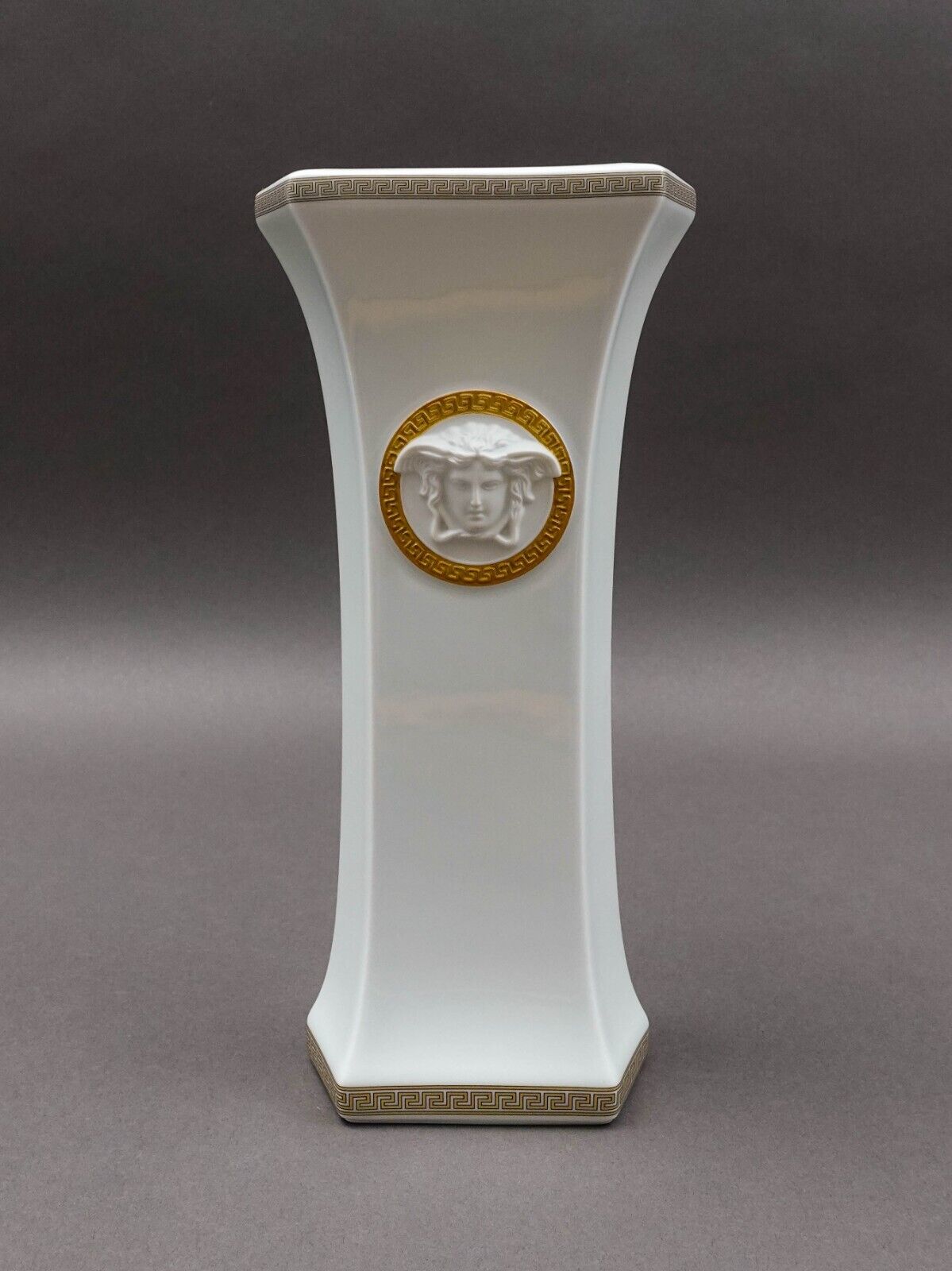 Versace Rosenthal Gorgona Medusa White Greek Key Porcelain Vase 10" New In Box