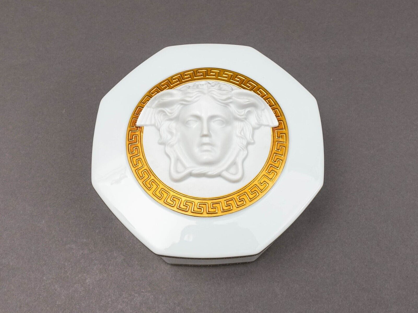 Versace Rosenthal Gorgona Medusa Gold Greek Key Porcelain Trinket Jewlery Box