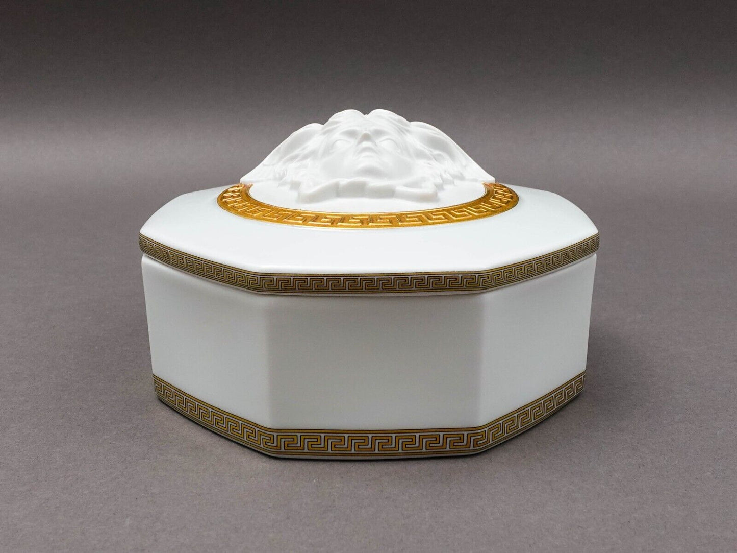 Versace Rosenthal Gorgona Medusa Gold Greek Key Porcelain Trinket Jewlery Box