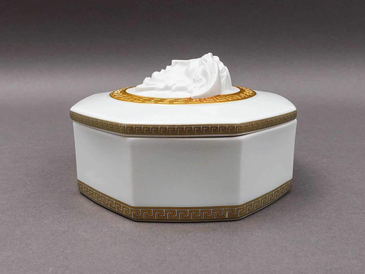 Versace Rosenthal Gorgona Medusa Gold Greek Key Porcelain Trinket Jewlery Box