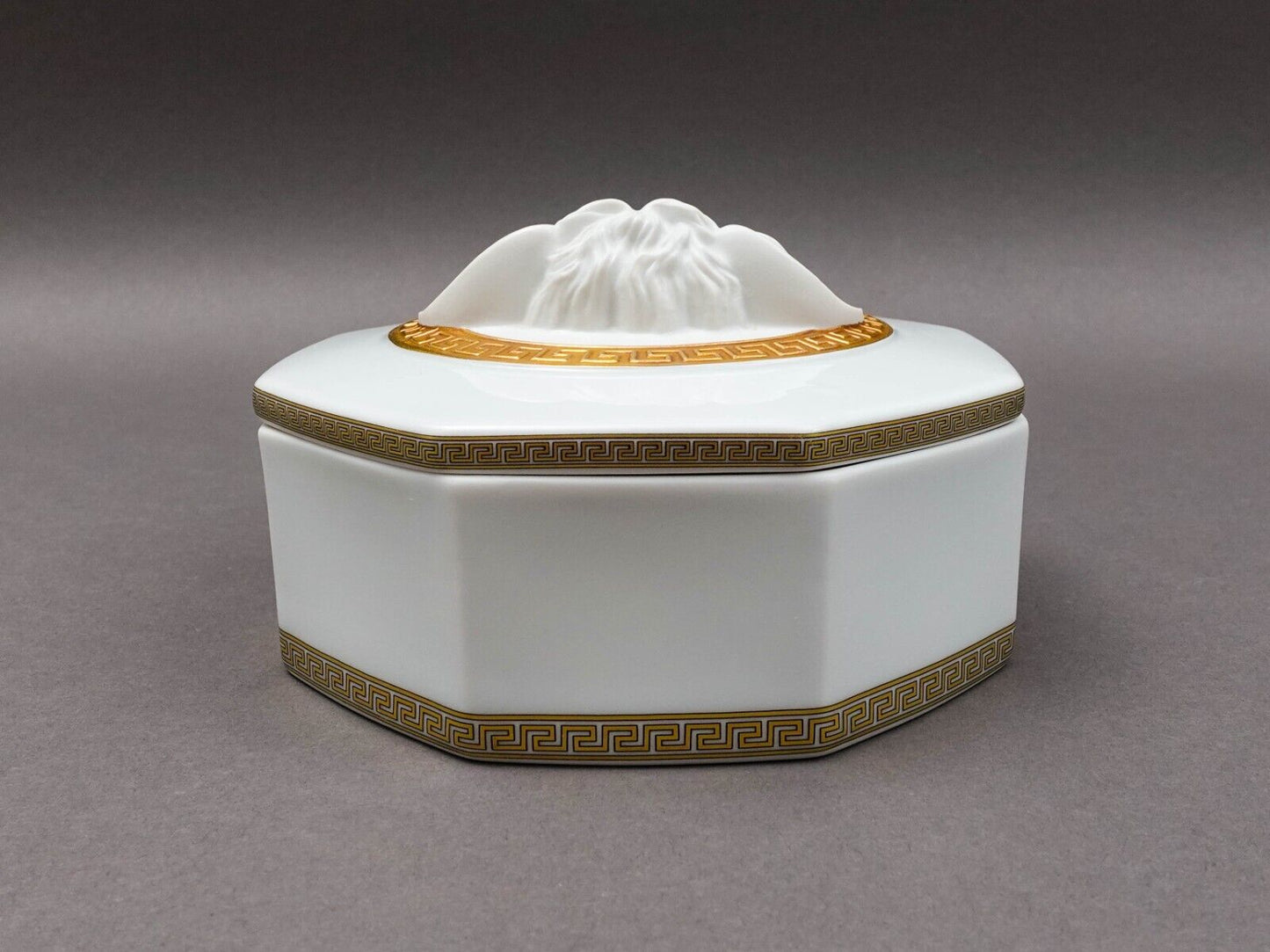 Versace Rosenthal Gorgona Medusa Gold Greek Key Porcelain Trinket Jewlery Box