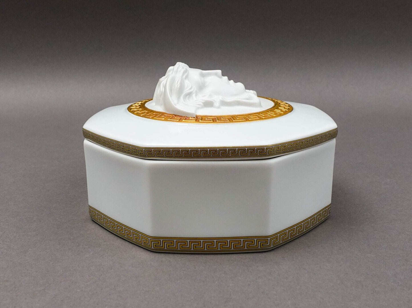 Versace Rosenthal Gorgona Medusa Gold Greek Key Porcelain Trinket Jewlery Box