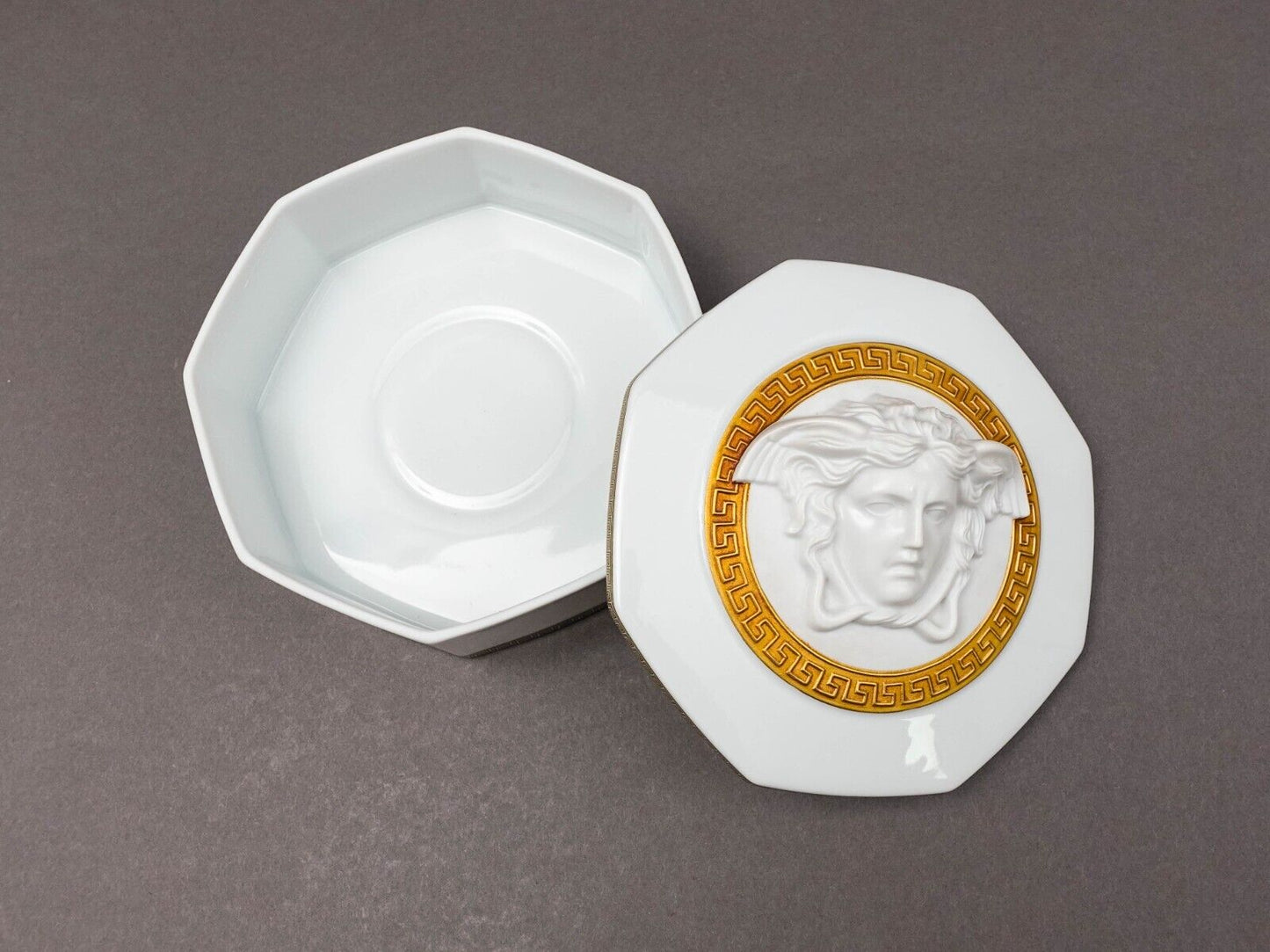 Versace Rosenthal Gorgona Medusa Gold Greek Key Porcelain Trinket Jewlery Box